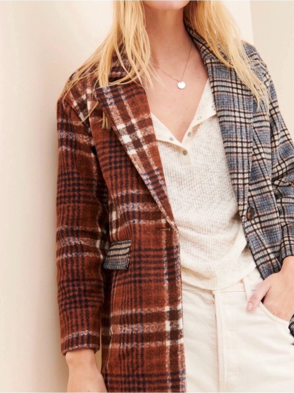Greylin  Plaid Pea Coat in Brown & Gray